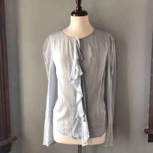 Anthro Moulinette Soeurs blue gray silk blouse